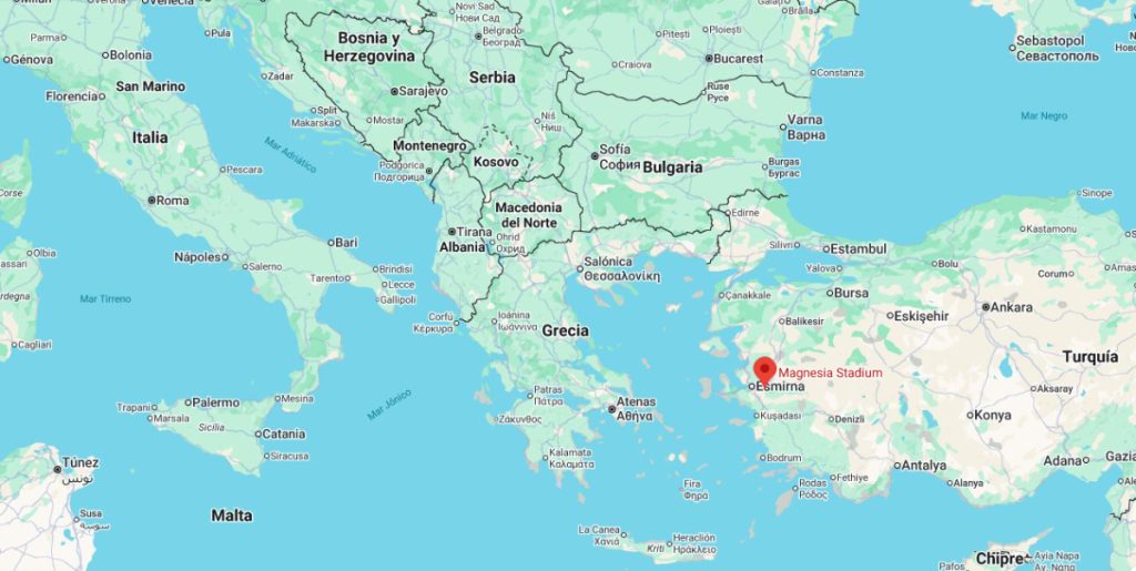 Ubicación del Estadio de Magnesia del Meandro en Turquía.